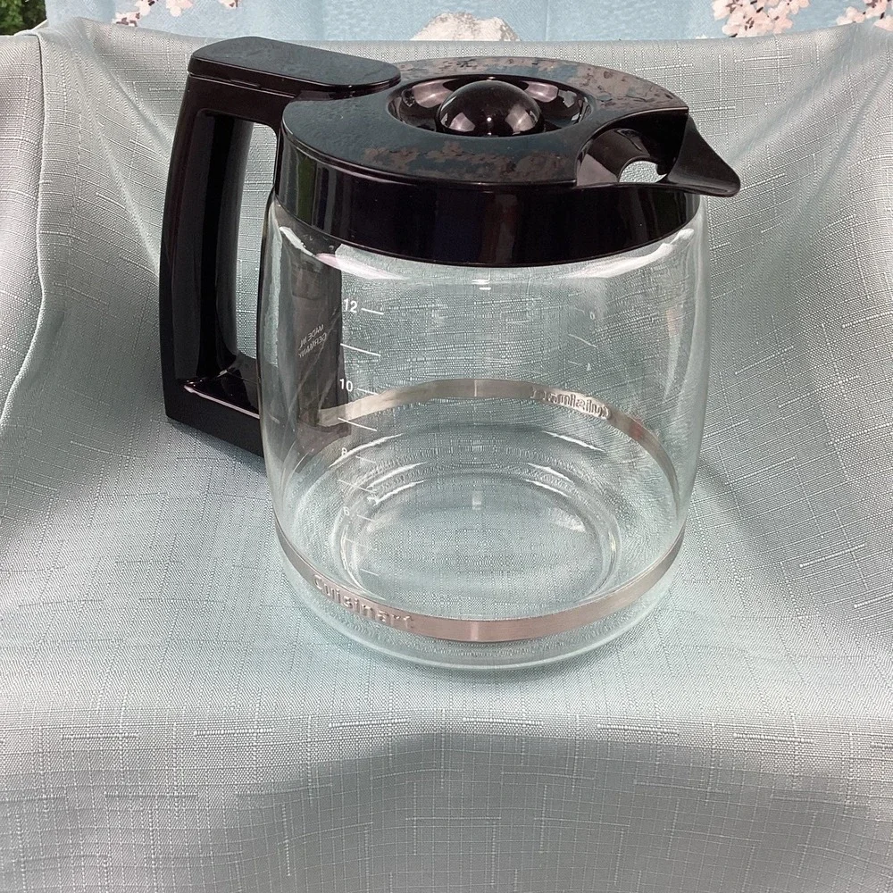 Cuisinart 12 Cup Replacement Glass Carafe Black Handle Lid Clear Coffee Pot